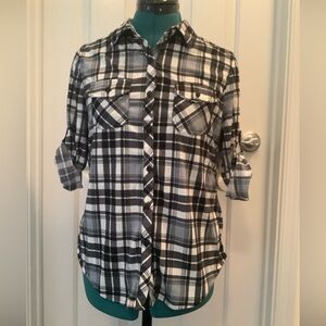 Love Potion Women’s Black White Grey Shirt PM Roll Tab 3/4 Sleeve